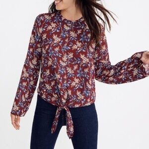 Madewell Bell-Sleeve Tie Front Blouse Antique Flora Size